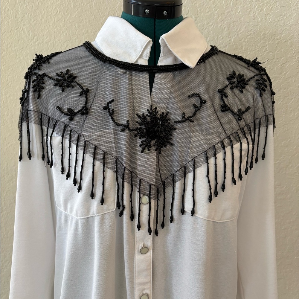 Elegant Black and White Embroidered Women's Top